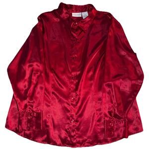 Vintage Jaclyn Smith Satin Button Up Blouse Red Women’s 18W Plus Size